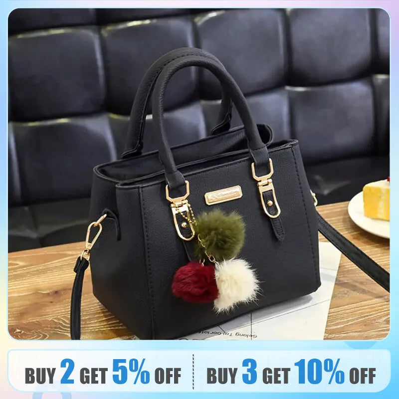 Leather Ladies Handbags Women Vintage Purse Plush Tassel