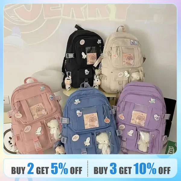 Popular Pink Purple Color Girls High School Student Backpack Bags