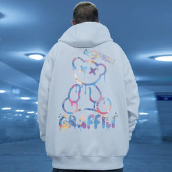 Bear Print Men's Fleece Hoodie