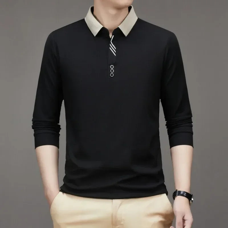 Men's Long Sleeve Turn-down Collar Waffle