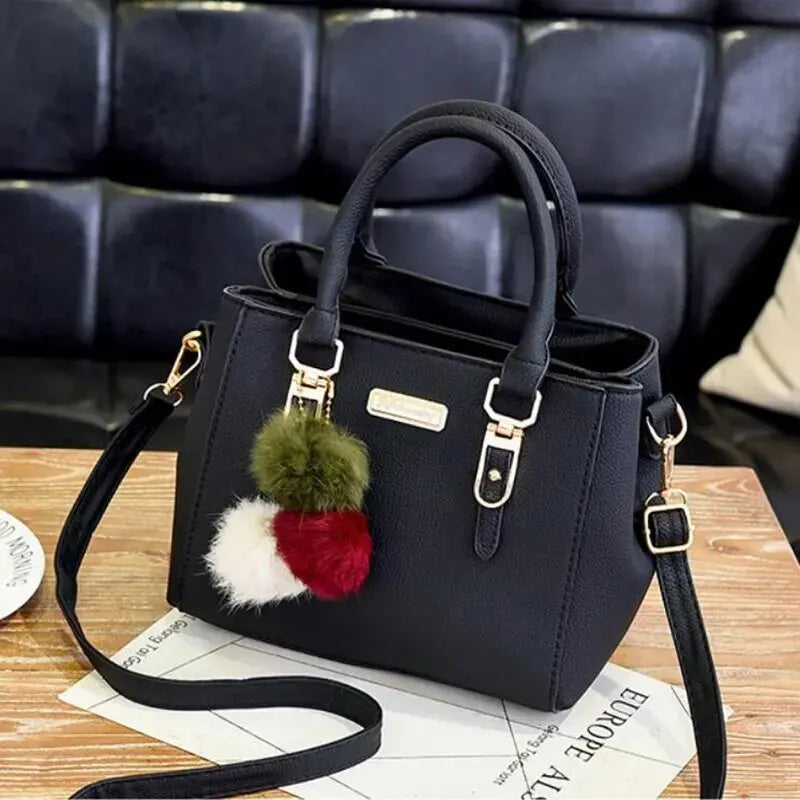 Leather Ladies Handbags Women Vintage Purse Plush Tassel