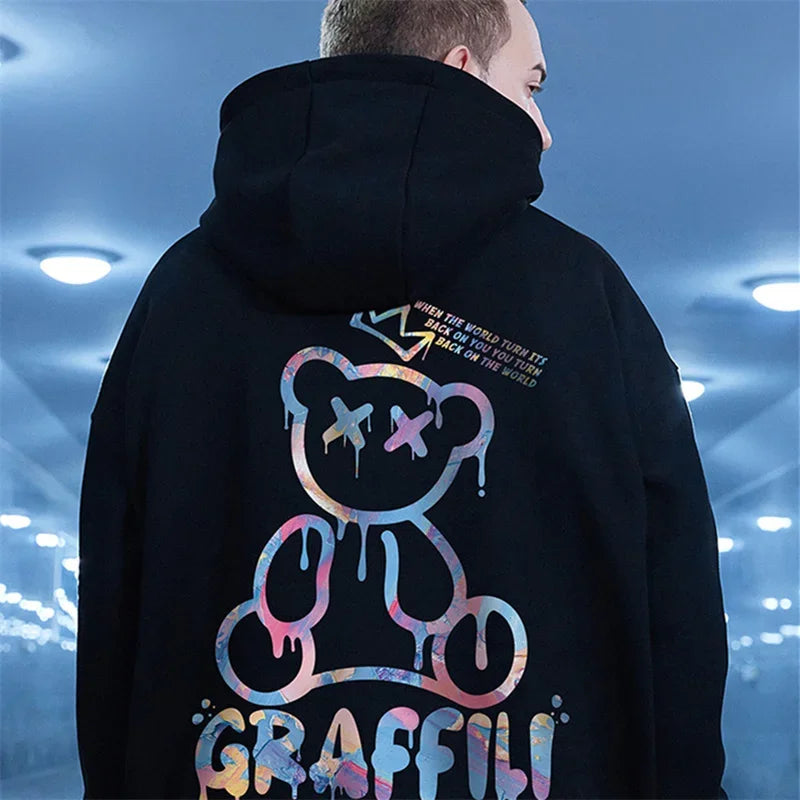 Bear Print Men's Fleece Hoodie