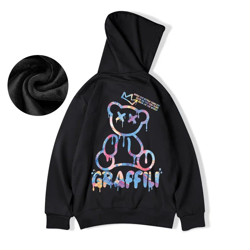 Bear Print Men's Fleece Hoodie